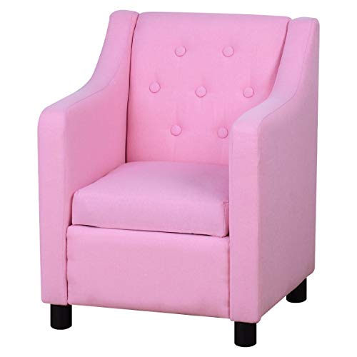Kids Chair, Linen Fabric Upholstered Storage Armchair for Children(Pink)
