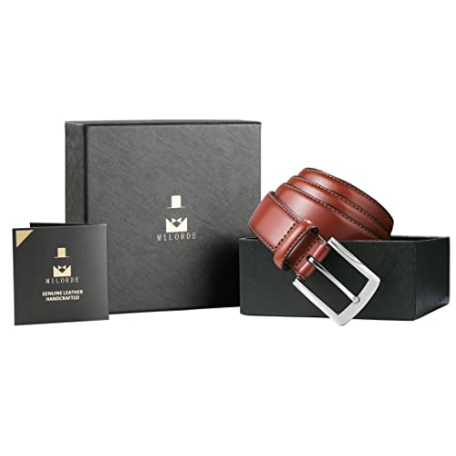 Image of MILORDE Men's Genuine Leather Dress Belt, Handmade, 100% Cow Leather, Fashion & Classic Designs for Work Business and Casual