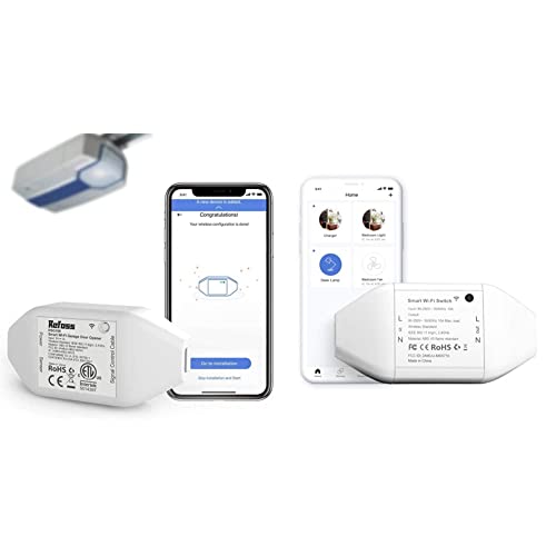 Ouvre-Porte de Garage Connecté WiFi, Refoss Télécommande de Porte de Garage, Contrôle à Distance & Interrupteur Connecté WiFi, Meross 10A DIY Interrupteur Intelligent, Commutateur Programmable Cover