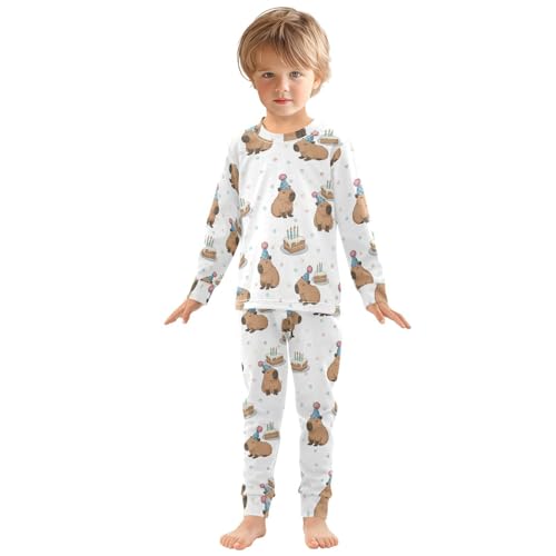 Pajama Sets Long Sleeve Capybara Birthday Cake Pattern Soft Comfy Sleepwear 2 Piece PJS 3-8T2