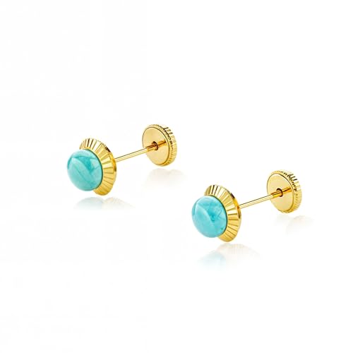 Mondepetit T1762p - Pendientes De Bebe Niña Oro 18 Kilates 18k Orla Rusa Turquesa 4 Mm. - Estuche Regalo - Certificado De Garantía Mondepetit T1762p - Pendientes De Bebe Niña Oro 18 Kilates 18k Orla Rusa Turquesa 4 Mm. - Estuche Regalo - Certificado De Garantía