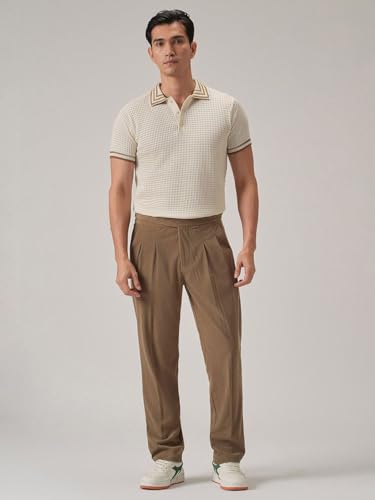 Image of Banana Club Men's Corduroy Gurkha Pants - Classic Cream Cotton Trousers with Regular Fit and Distinctive Waist Design for Casual Wear