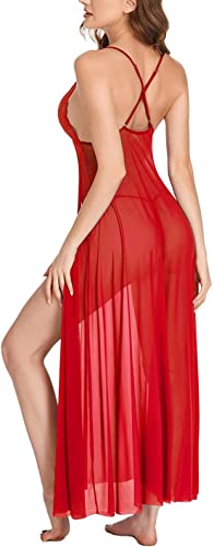 Image of BROIDEN Women's Net Lace Long Babydoll Lingerie for Honeymoon Nightwear