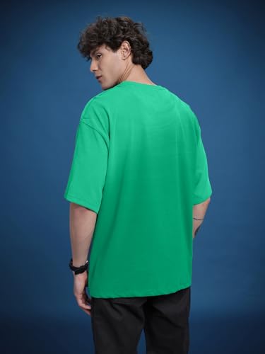 Image of LEOTUDE Oversized Drop Shoulder Half Sleeve Cottonblend Printed Round Neck Drop Shoulder Tshirt for Man (Color Navy Blue)