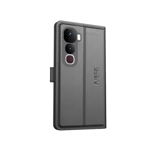 Image of AIBEX Compatible for Compatible for Vivo Y400 5G Flip Cover Leather Finish with Magnatic Closure | Inside TPU with Card Pockets | Wallet Stand | Complete Protection Flip Case -Black