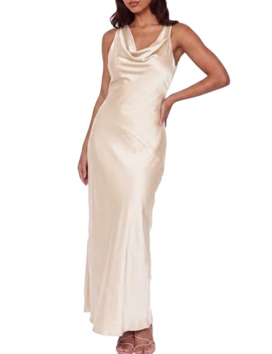 Image of KOUNAI Satin Backless Formal Maxi Dresses for Women Wedding Guest