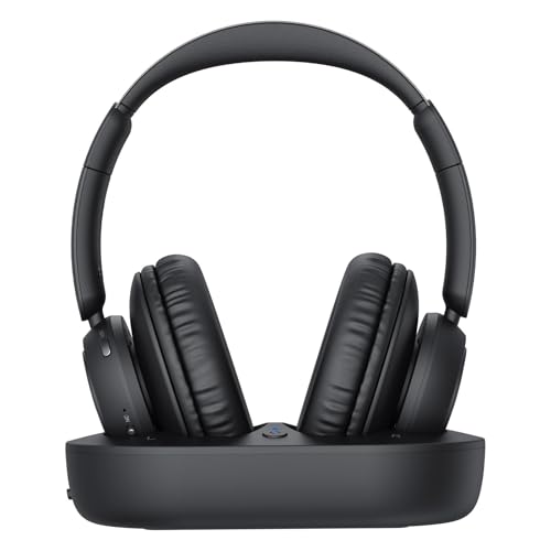LEVN Wireless Headphones for TV, TV Headphones Wireless for Seniors with Charging Dock, 65h Play Time & No Audio Delay, Plug and Play, Easy Setup Gifts for Elderly, Parents and Hearing-impaired, Black