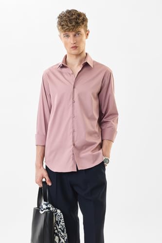 Image of SNITCH Men Formal Shirt | Slim Fit Full Sleeve Classic Collar Solid Pattern | Premium Cotton Blend & Breathable Fabric for Office