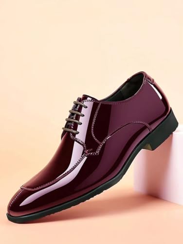 Image of Men's Tuxedo Dress Shoes Pattern Leather Formal Oxfords Classic Lace Up Derby Shoes Wedding Business Slip On Shoe