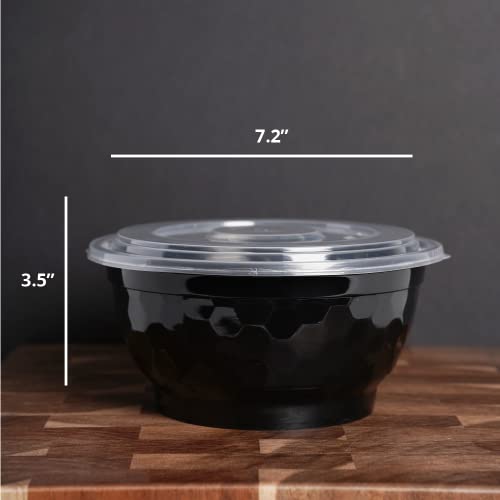 Tiya Food Takeout Bowls - Black Plastic Storage To-Go Containers - Reusable Microwavable Dishwasher Safe Restaurant Bowls - Leak Resistant For Soups & Meal Prep (42 Oz Bulk 120 Pack With Clear Lids) #TOP3