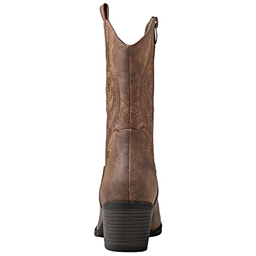 Image of GLOBALWIN Women's Mid Calf The Western Cowgirl Boots Fashion Cowboy Boots For Women Chunky Low Heel