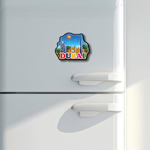 Image of CVANU Dubai Country Landmark Theme 2pcs MDF Fridge Magnet - Wooden Travel Souvenir Refrigerator Decorative Collectible Magnet