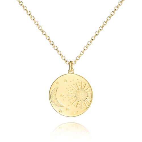 Gold Pendant Necklaces for Women 14K Gold Necklaces for Women Sun and Moon Pendant Necklace Blend Modern Trends with Vintage Charm Coin Necklace Adjustable in Length 18in