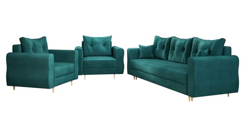 Mirjan24 Sofagarnitur Zyruno 3+1+1, Sofa + Zwei Sessel, Couch, Polstersofa, Fernsehsessel, Polstergarnitur Couchgarnitur Sessel, Sofa, Polstersessel (Manila 37)
