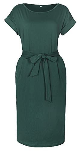 Image of PALINDA Women's Striped Elegant Short Sleeve Wear to Work Casual Pencil Dress with Belt