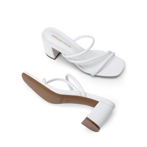 DREAM PAIRS Women's Strappy Heels Open Toe Low Chunky Heel Slip On Mules Square Block Sandals Dress Shoes3