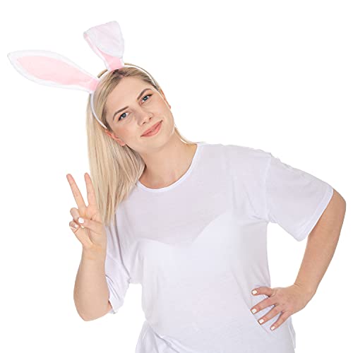 Funcredible Easter White Bunny Ears Headband – Velvet Bendable Rabbit Ears – Fluffy Bunny Costume Accessories for Women and Men - Rabbit Costume for Easter Day