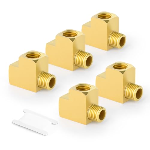 Image of GASHER 5Pcs Brass Tee Fitting, 1 /8 inch FNPT x 1 /8 inch FNPTx 1 /8 inch MNPT Pipe Fittings, Male Run Tee