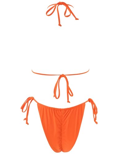 MOSHENGQI Women Sexy Brazilian Bikini 2 Piece Spaghetti Strap Top Thong Swimsuit Bathing Suit(S,Orange)