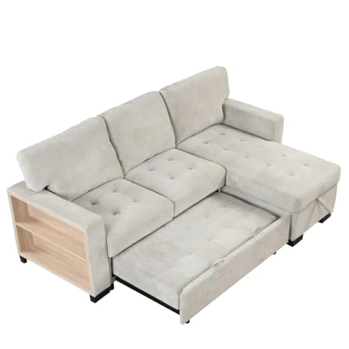 Chaise modular de luz funcional con estante de almacenamiento, mesa desplegable y cargador USB, gris claro
