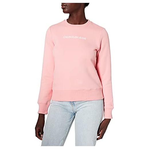 Calvin Klein Jeans Dam krympt institutionell tröja med rund hals, Mjuk bär/ljusvit, XS