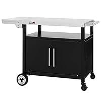 Royal Gourmet Grillwagen mit Klappbarem Seitentisch Grilltisch mit Handtuchgriff, Unterschrank, Grill Trolley mit Edelstahl Tischplatte, Servierwagen mit Rollen