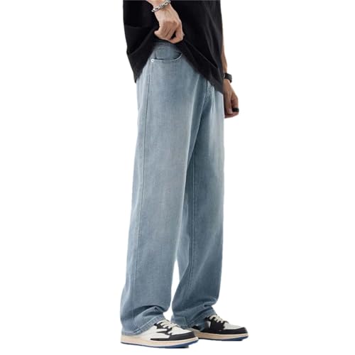 Men's Casual Trendy Straight Wide Jeans Vintage Distressed Baggy Denim Pants