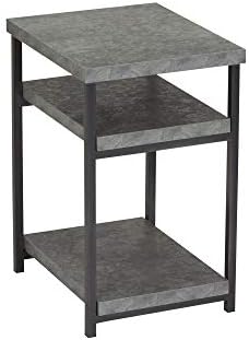 Household Essentials Side Table | End Table with Shelf for Storage | Faux Slate Concrete