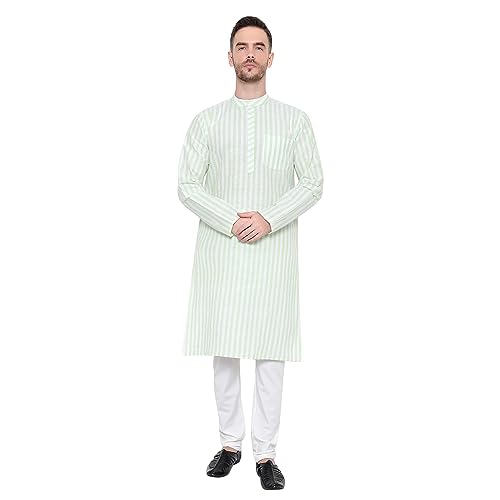 Image of LATEST CHIKAN Broad Striped Cotton Men's Long Kurtas