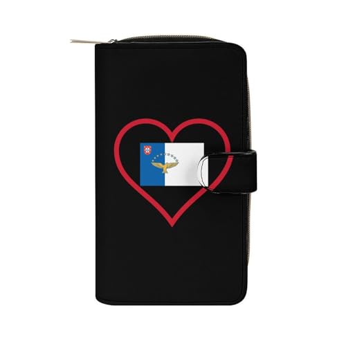 I Love Azores Red Heart Long Wallet for Women Men Purses Coin Pouch Credit Card Holder Organizer