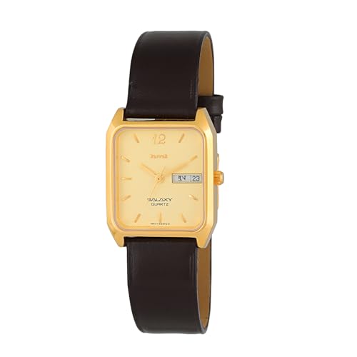 HMT Leather Galaxy Cg2G02 Ls Yellow Color Analog Watch For Men | 1 Year Manufacturer Warranty | Water Resistant, Band Color:Brown, Dial_Gold