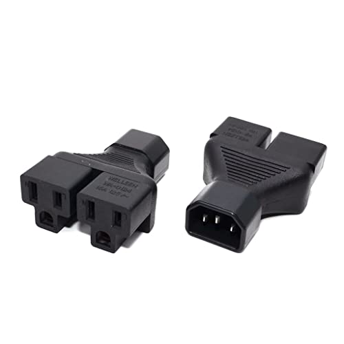 Image of Toptekits IEC320 C14 to 2 x Nema 5-15R Power Adapter Y Splitter Travel Plug Adapter, C14 to 2 x US 3 Prong Female Socket Y Split Power Converter Electrical Adapter,IEC Splitter