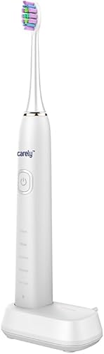 Miniatura 6 de Cepillo de dientes sónico con 2 cabezales de cepillo, recargable, 5 modos de cepillado, temporizador inteligente, impermeable, blancodorado