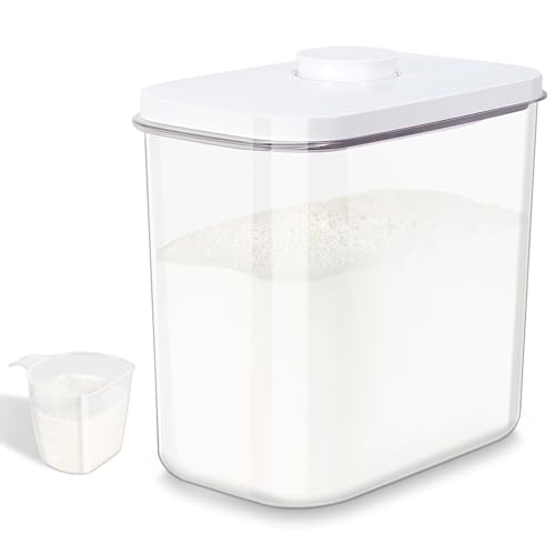 Airtight Rice Container 25 Lbs with Handle and Cup – 12.68Qt Large Flour Sugar Storage Container with Pop Up Seal & Hanging Lid Hooks, Clear Tall Food Storage Bin for Kitchen Pantry Organization