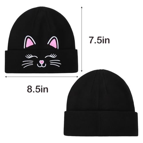 Kids Girls Cat Embroidery Beanies Winter Warm Knitted Hats Skull Cap for Ages 7-12 Years4