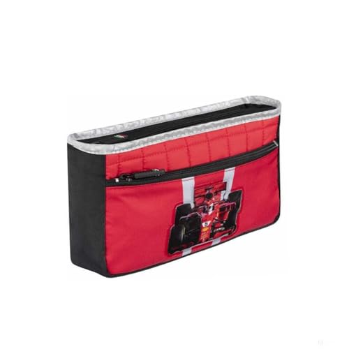 Astuccio portamatite vuoto a due zip, Capace busta cm 22x13 x 5 cm. Frontalmente la seconda zip chiude la tasca sovrapposta. L'immagine della Ferrari è applicata in rilievo e così lo stemma sul retro. Inserto matelassè