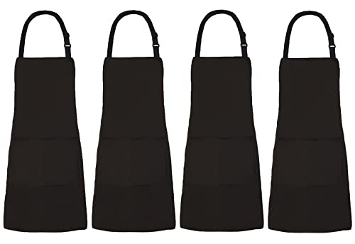 XIEJINJIA Paquete de 4 delantales largos impermeables ajustables con 2 bolsillos, delantal de cocina para el hogar, cocina, cocinero, para mujeres y hombres, color negro Cover