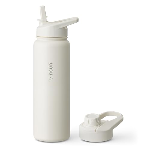 Vinsun Botella Agua Acero Inoxidable 750ml - A Prueba de Fugas, sin BPA, Doble Pared - Pajita y Boquilla para Beber, Cantimplora Termica para Deporte