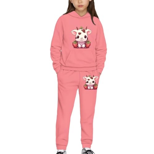 Girls Two Piece Outfits Cute Graphic Pullover Hoodie and Sweatpant 5-12 Y