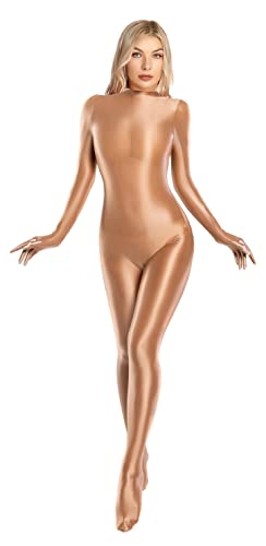 Glossy Full Bodysuit Womens One-Piece Swimsuit Shiny Unitard Back Zipper3