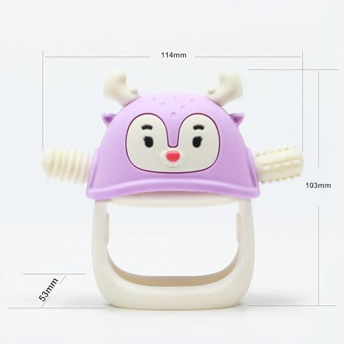 Image of Reindeer Organic Baby Toys 0-6Months, Mitten for 3-6Months, Easy to Hold Stem with Chewing Nubs for Teething Pain Relief for 6-12Months Babies, (Light Purple)