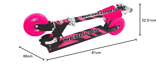 Trotinete ajustável Nebulus: rosa e preto – Scooter infantil de duas rodas, alça de espuma, altura d