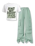 GOLLUNER Sizes 8-14 Years Girls 2 Piece Outfits Short Sleeve Letter Print Top＋Cargo Pants Summer Clothing...