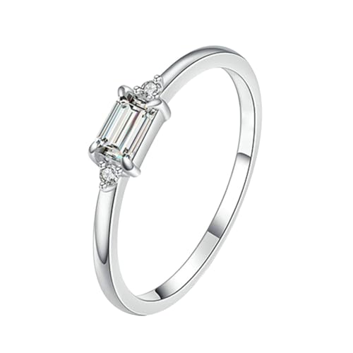 Stfery Anillo de compromiso de oro 3 x 5 mm, corte rectangular, blanco, moissanita, anillo de oro blanco de 14 quilates, anillos 45 (14,3)-62 (19,7)