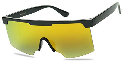 ShadyVEU Oversized Futuristic Flat Top Half Frame Retro Mirrored Colored Sunglasses