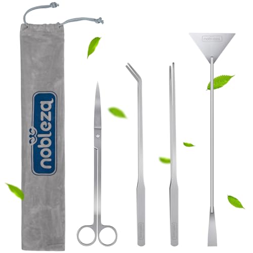 Nobleza 4-en-1 Herramientas de Acuario, Acero Inoxidable Accesorios de Limpieza de Acuarios - Juego de Herramientas para Paisajismo Espátula Alicates Tijeras Pinzas con Bolsas de Almacenamiento