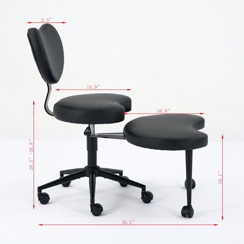Image of Active Sitting Revolution Office Chair - Cross-Legged & Kneeling Positions, 4.2 inch Thick Cushion, 360 Footstool, 250lbs Weight Support, Home Office /Yoga /Meditation (PU Leather, Black)
