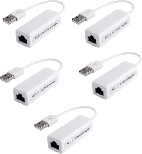 Jembe - Adaptateur Réseau Ethernet Gigabit 100Mbit LAN USB 2.0 USB A vers RJ45 PC Notebook Ultrabook Tablette Windows Mac -Lot de x5, Blanc