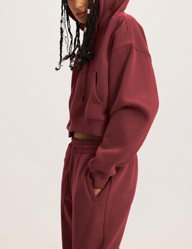 Flygo Womens Fleece 2 Piece Outfits Sweatsuit Crop Pullover Sweatshirt Joggers Pants Tracksuit Set