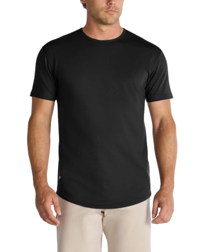 BYLT Mens Drop-Cut Men's T Shirt, Slim Fit Plain Tshirts for Men, Drop Cut Basic Crewneck Tee, Wrinkle Resistant, Stretch Fit – Black, L